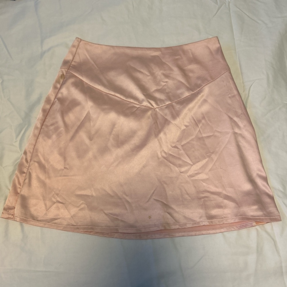 Pink satin mini skirt